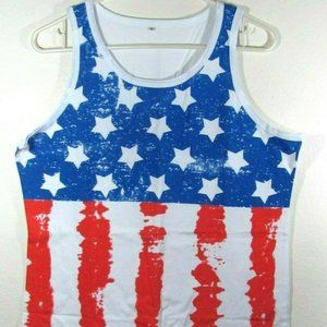 Men's American Flag striped white red blue sleeveless pride stars tank top Sz S